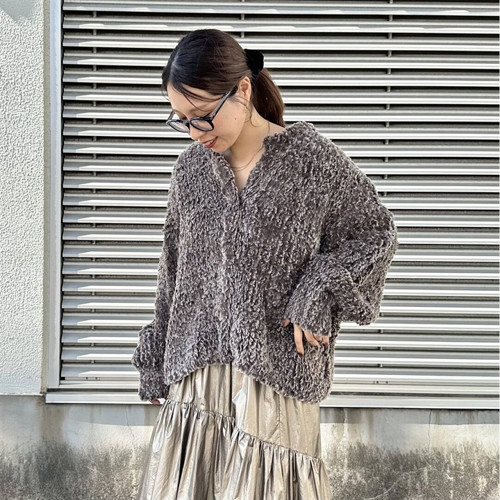 【hunch】長袖ファーニットカーディガンコート