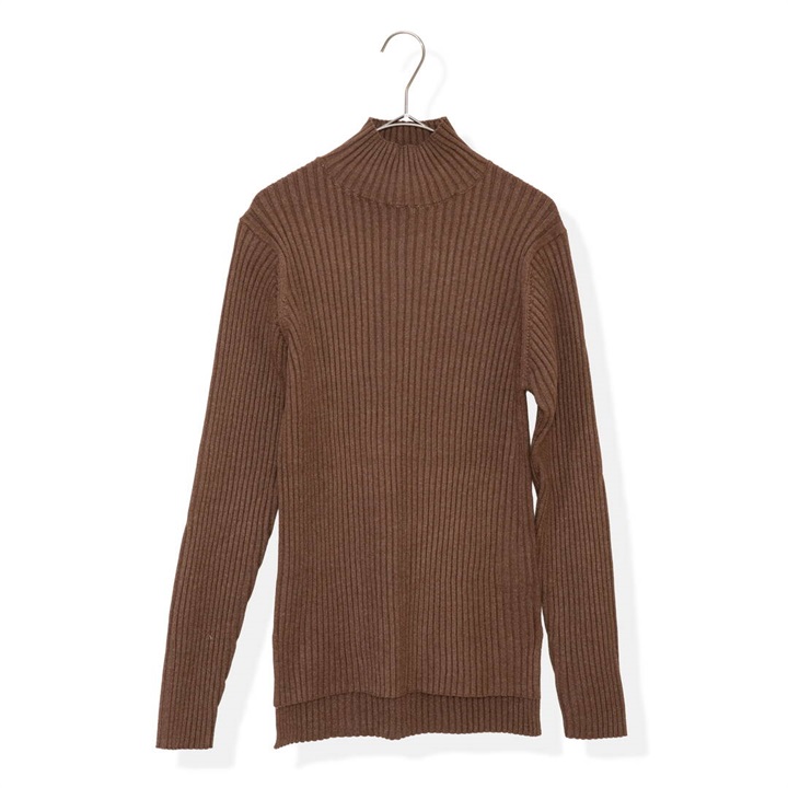 【AUG】カシミヤタッチ スリット リブニットタートル 長袖プルオーバー