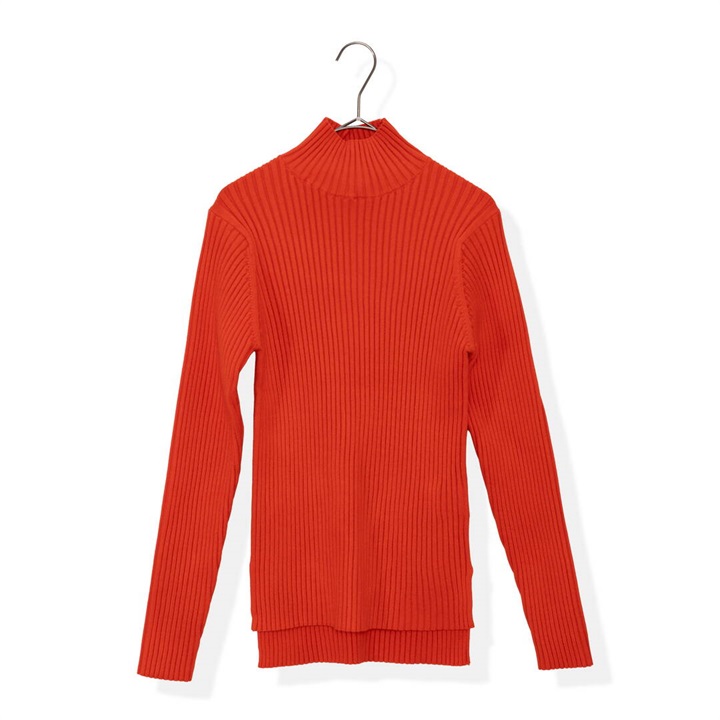 【AUG】カシミヤタッチ スリット リブニットタートル 長袖プルオーバー