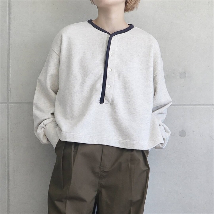 【alee】ヘンリーパイピング裏毛長袖カットソー