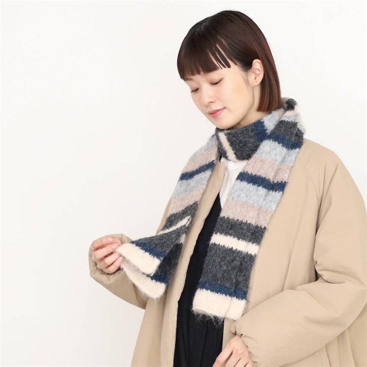 【＋borme】モヘアタッチボーダーマフラー