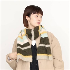 【＋borme】モヘアタッチボーダーマフラー(45Khaki)