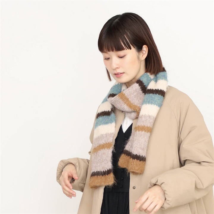 【＋borme】モヘアタッチボーダーマフラー