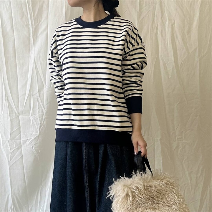 【PAGE ONE】CVC裏起毛 ボーダー柄 バックジップアップ 長袖スウェット