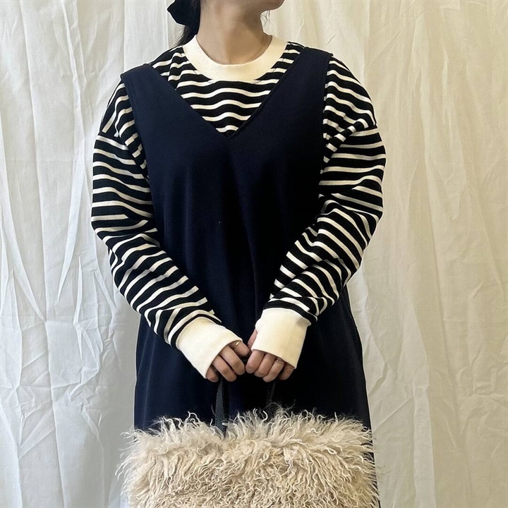 【PAGE ONE】CVC裏起毛 ボーダー柄 バックジップアップ 長袖スウェット