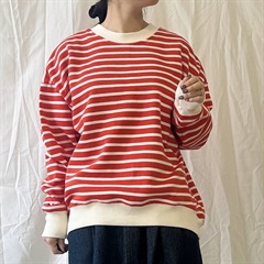 【PAGE ONE】CVC裏起毛 ボーダー柄 バックジップアップ 長袖スウェット(20 RD×IV)