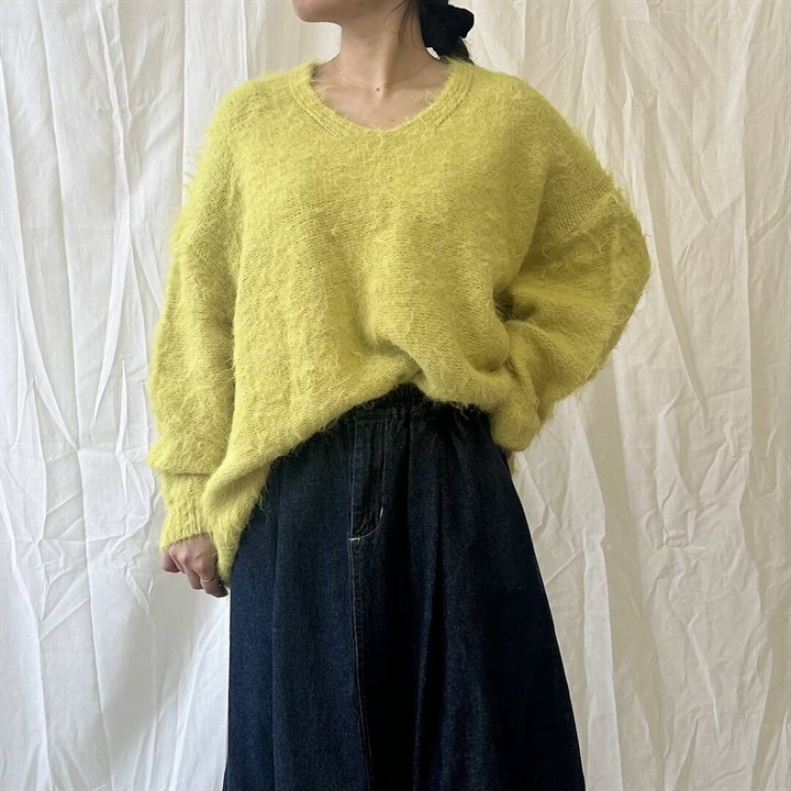 【PAGE ONE】フェザーヤーン 長袖メランジニットプルオーバー