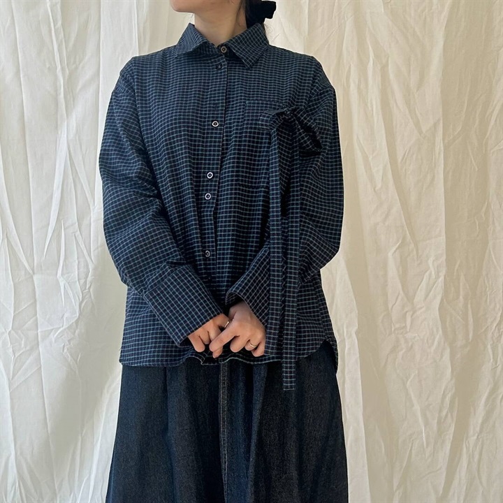 【POU DOU DOU】ビエラチェックあちこちリボン長袖起毛シャツ