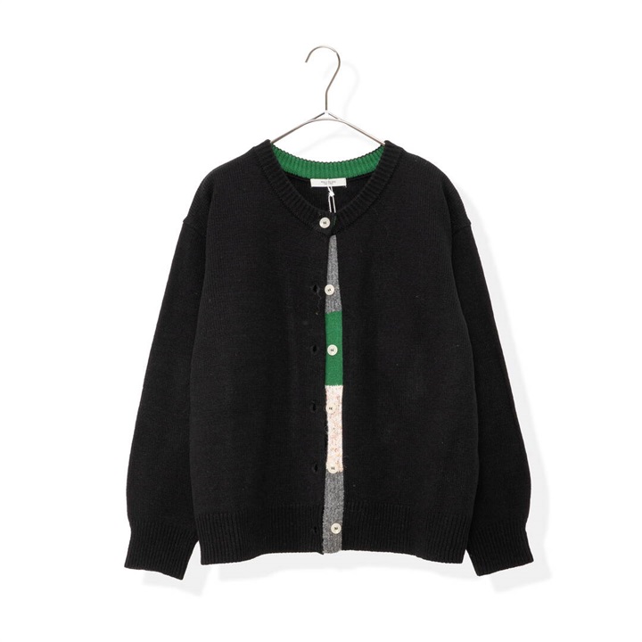 【POU DOU DOU】下前立て配色クルーネック前開き長袖ニットカーディガン