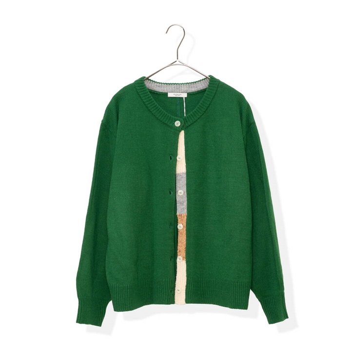 【POU DOU DOU】下前立て配色クルーネック前開き長袖ニットカーディガン