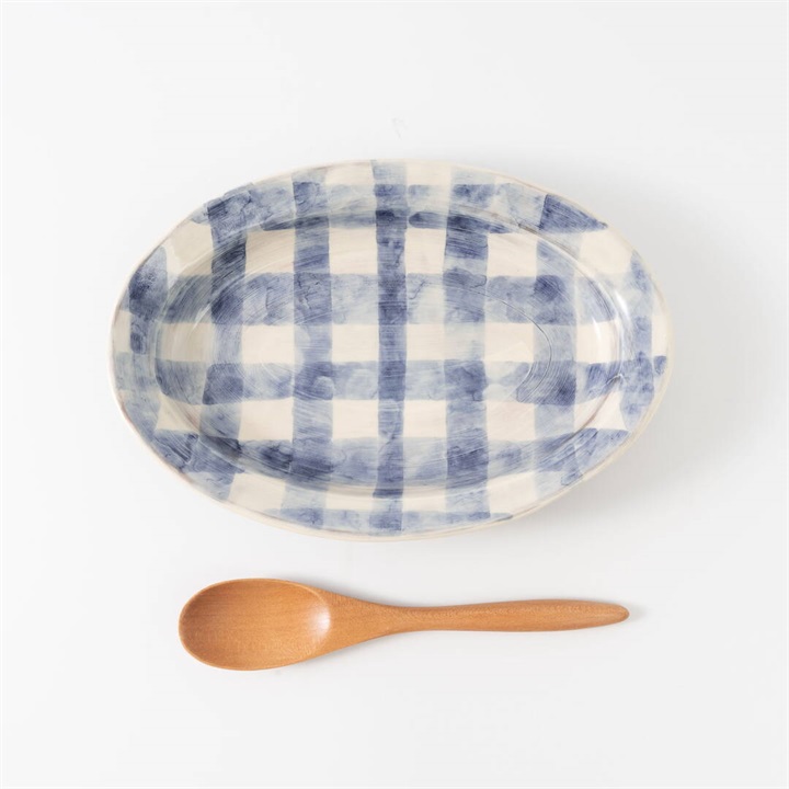 【西聡実】ギンガムチェック オーバルプレート 24cm