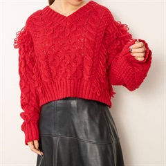 【POU DOU DOU】ループフリンジ 長袖ケーブルニットプルオーバー(310 RED)