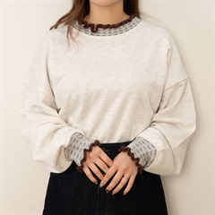 【POU DOU DOU】ニットフリル付き 長袖裏毛スウェット(206 OATMEAL)