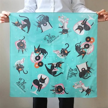 【cozyca products】黒ねこ意匠 ハンカチ
