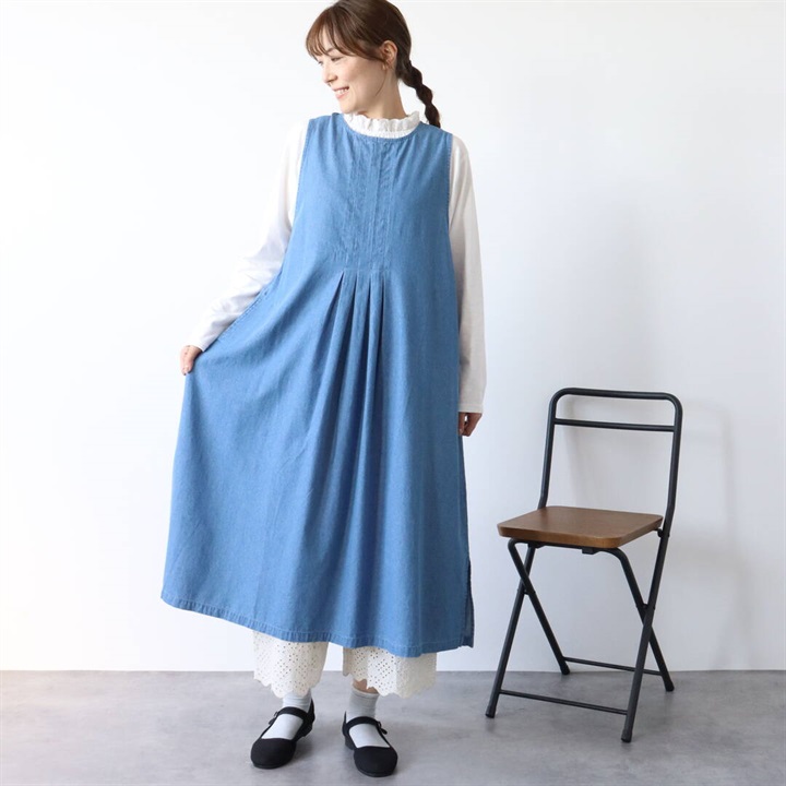 【Cloudnine】5.4oz布帛デニム ノースリーブ デニムワンピース