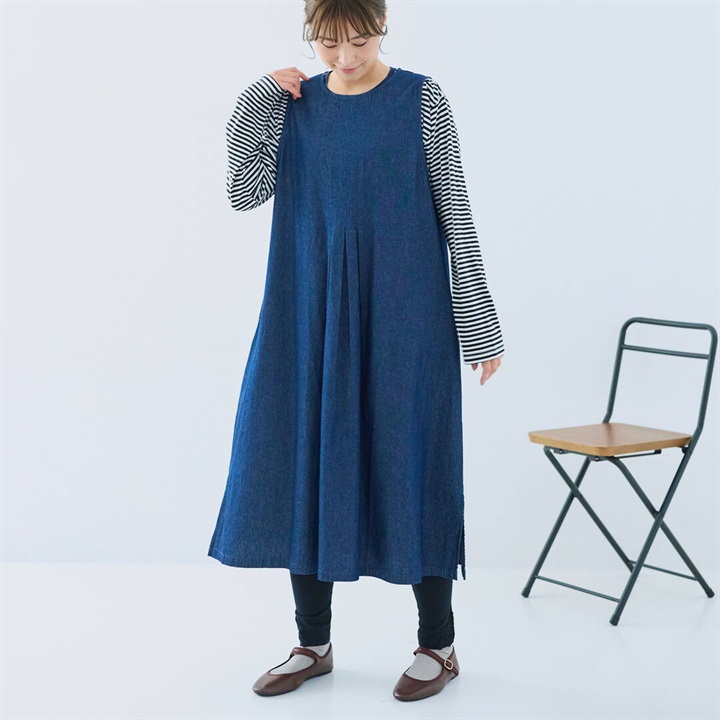 【Cloudnine】5.4oz布帛デニム ノースリーブ デニムワンピース