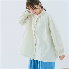 【Cloudnine】先染コットンスラブストライプ フリル付き 前開き 長袖チュニック