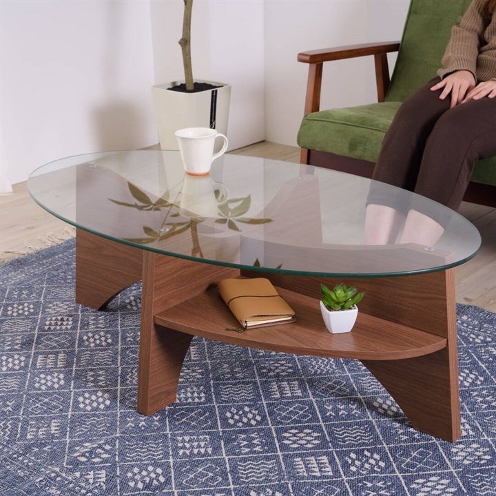ガラスオーバル リビングテーブル