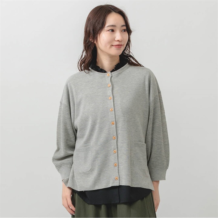 【M.M.O】ミラノリブ×柄編み 7分袖カーディガン