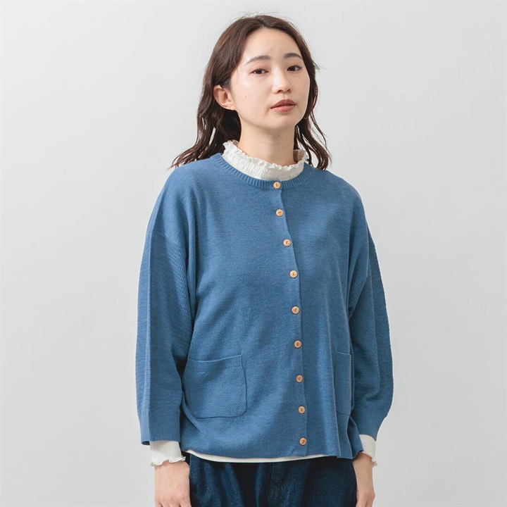 【M.M.O】ミラノリブ×柄編み 7分袖カーディガン