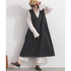 【LuPilien】裏毛デニム タックジャンパースカート(306 BLACK DENIM)