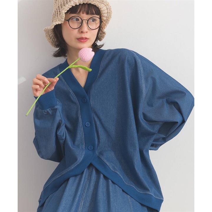 【LuPilien】裏毛デニム ドルマン 長袖カーディガン