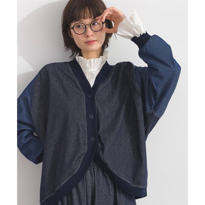 【LuPilien】裏毛デニム ドルマン 長袖カーディガン