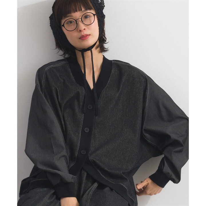 【LuPilien】裏毛デニム ドルマン 長袖カーディガン