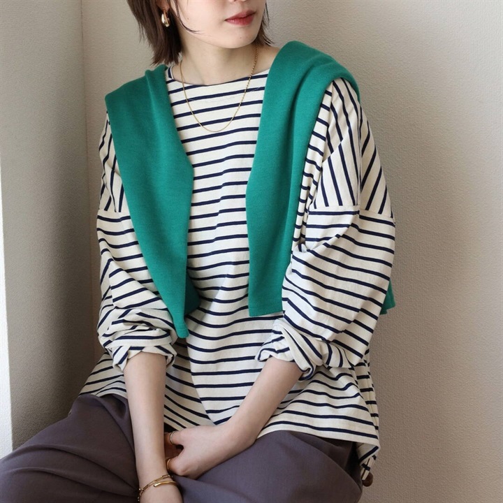 【Arinomama】ワイドボーダー 長袖カットソー