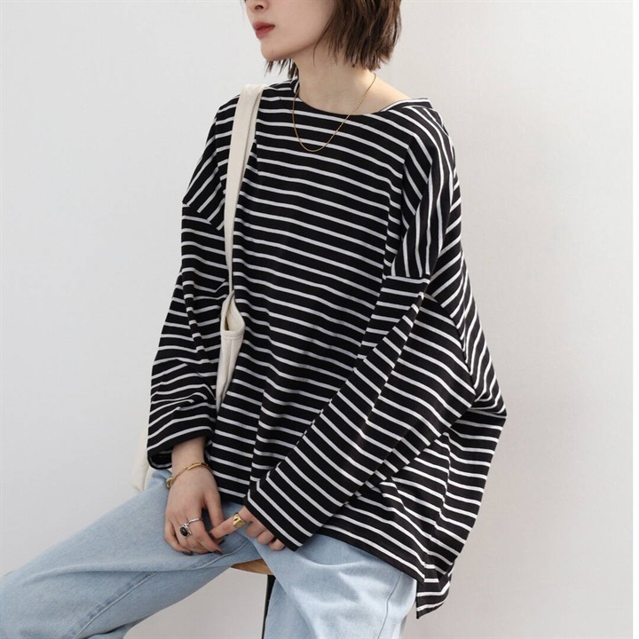 【Arinomama】ワイドボーダー 長袖カットソー