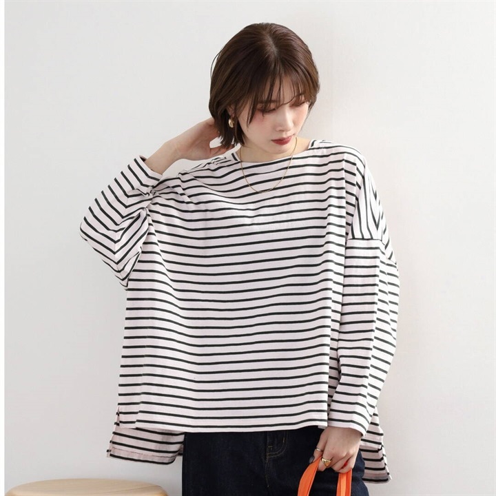 【Arinomama】ワイドボーダー 長袖カットソー