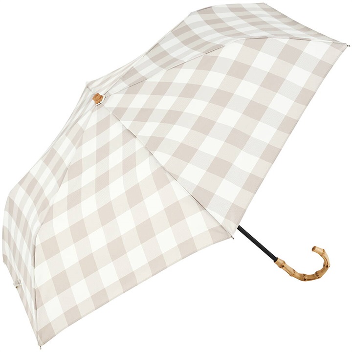 【because】チェックトートバッグ付き 折り畳み傘 晴雨兼用(GY)