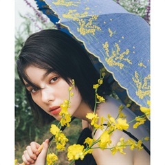 【because】ミモザ刺繍 晴雨兼用 長傘(BL)