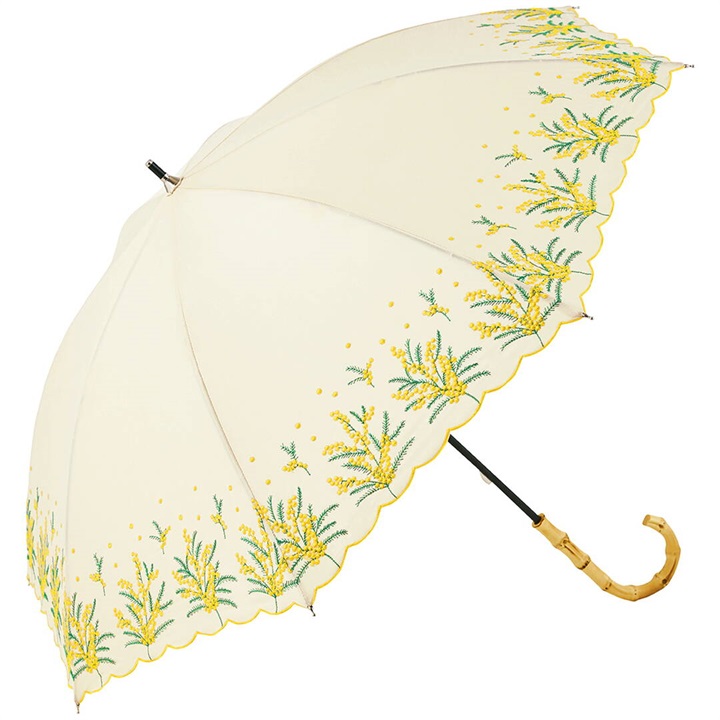 【because】ミモザ刺繍 晴雨兼用 長傘(IV)