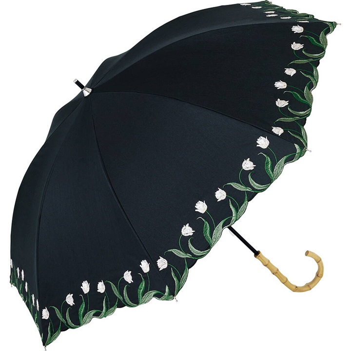 【because】チューリップ刺繍 晴雨兼用 長傘