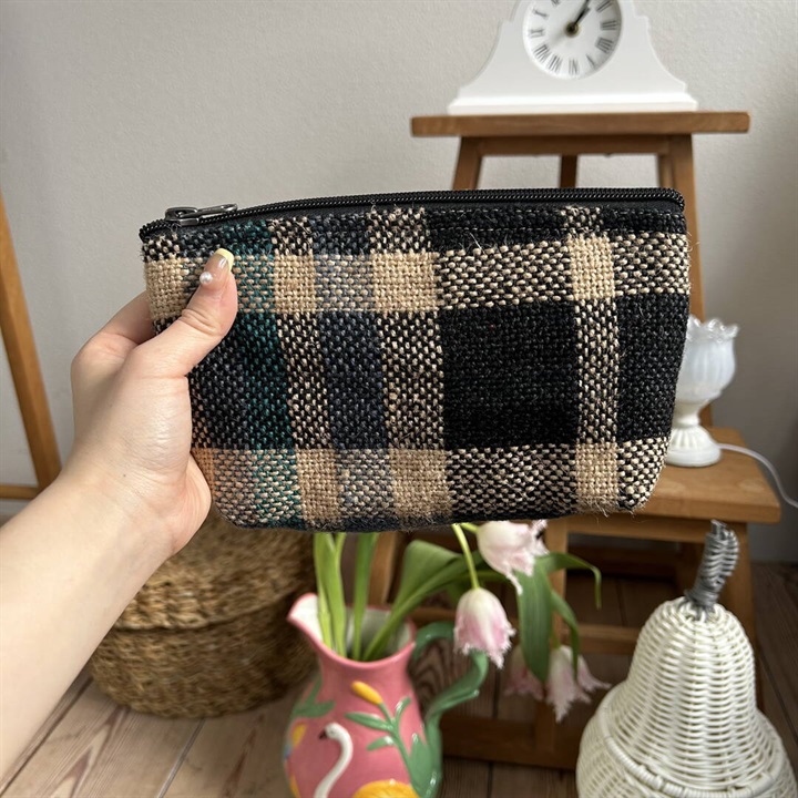 【TARANGO】ジュートポーチ チェック