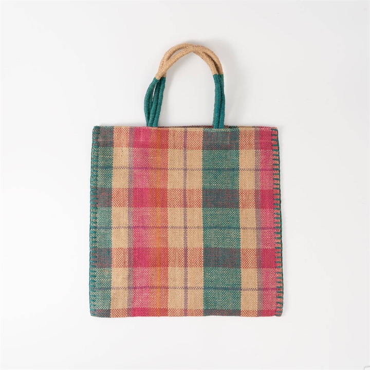 【TARANGO】ジュートスクエアトートバッグ チェック