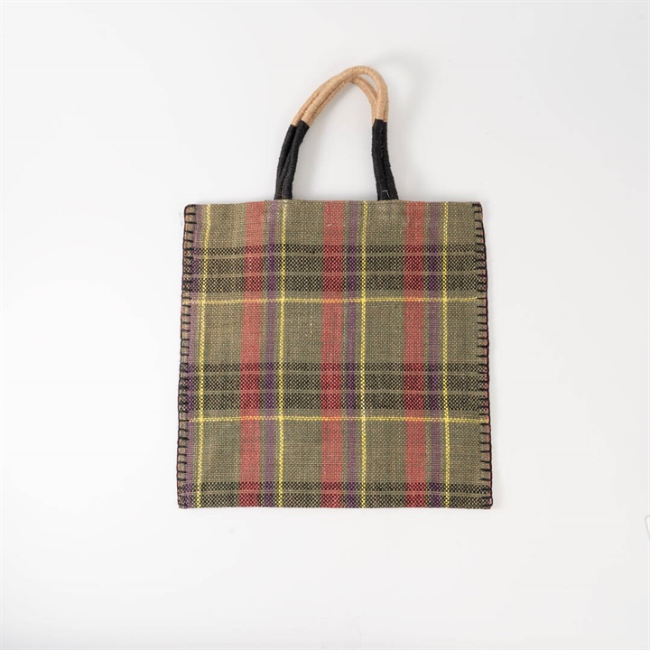 【TARANGO】ジュートスクエアトートバッグ チェック