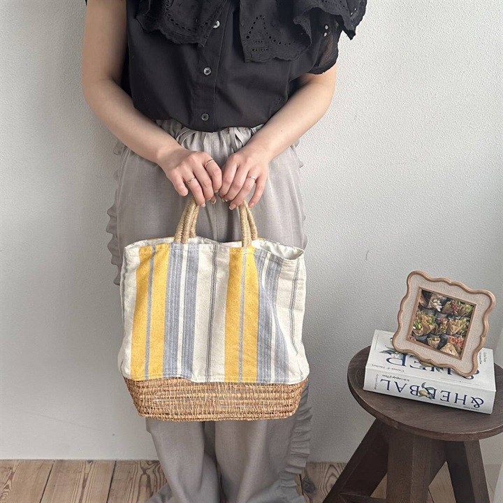 【TARANGO】コットンジュート トートバッグ(YELLOW GREY)