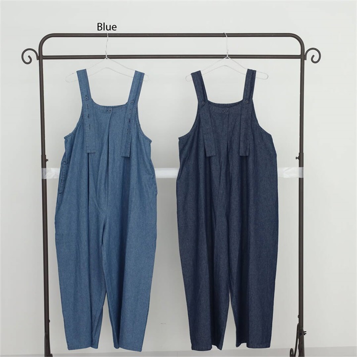 【m.n】デニム フロントタック サロペット