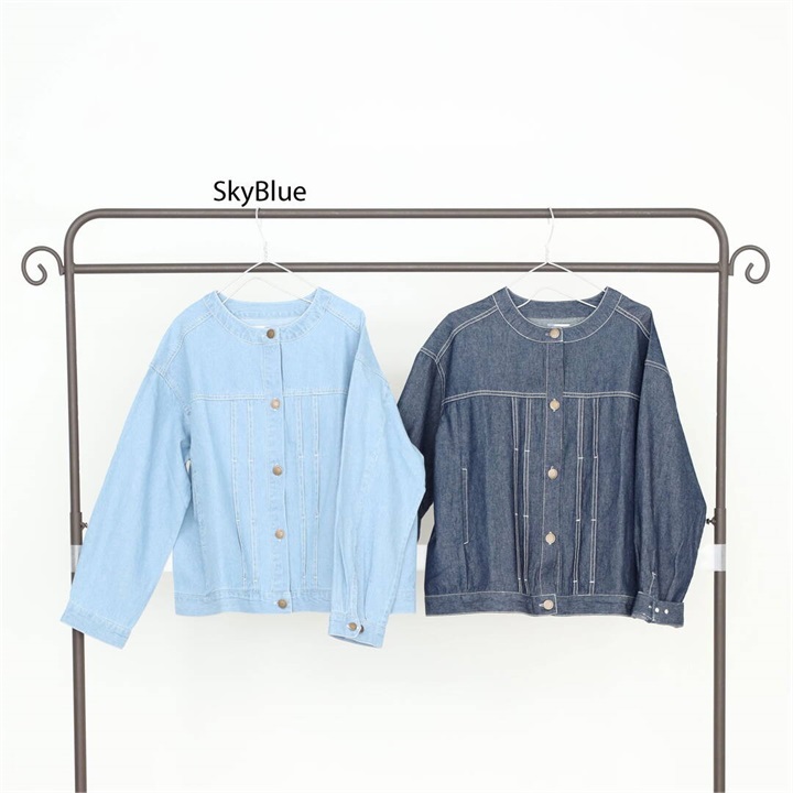 【m.n】コットンデニム ノーカラージャケット