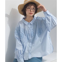 【Lupilien】フラワーモチーフパッチワーク 前開き 長袖シャツ