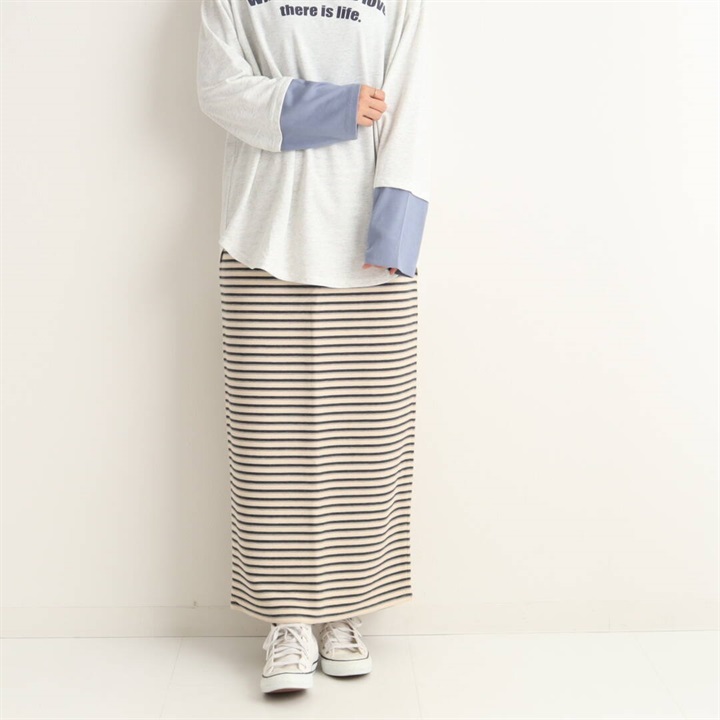 【le colis】パイルボーダー ナロースカート(81 アイボリーマルチ)