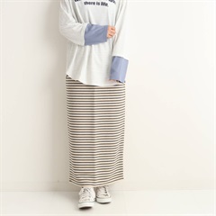 【le colis】パイルボーダー ナロースカート(81 アイボリーマルチ)