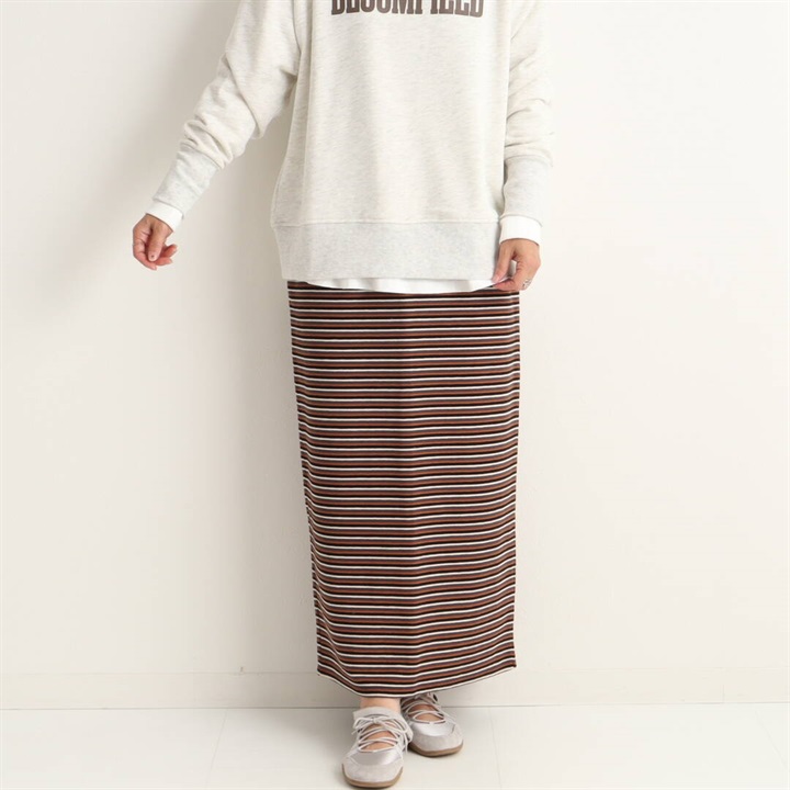 【le colis】パイルボーダー ナロースカート(22 ブラウンマルチ)