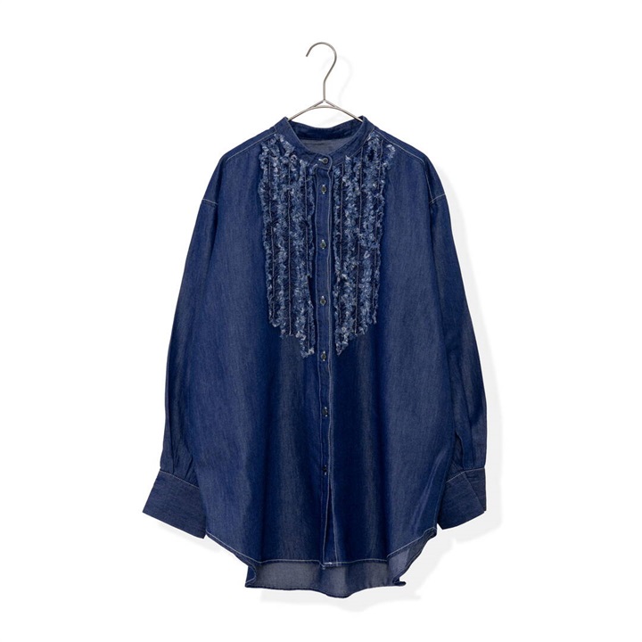 【hunch】前開き長袖フリルシャツ(84 DENIM)