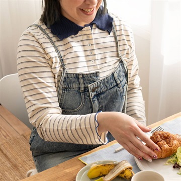 【POU DOU DOU】並びボタン配色衿ボーダー柄 長袖カットソー