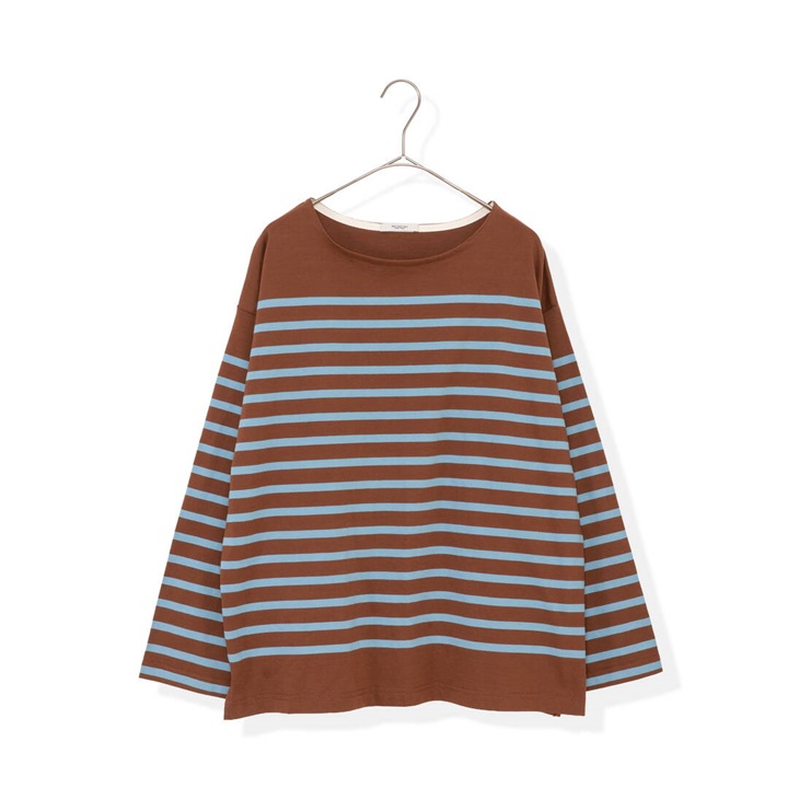 【POU DOU DOU】先染めパネルボーダー 長袖カットソー(340BROWN)