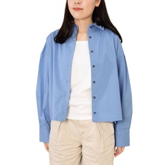 【POU DOU DOU】フリルデザインクロップド 前開き 長袖シャツ(370BLUE)