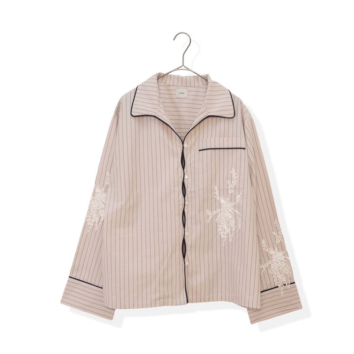 【alee】刺繍ストライプ 前開き 長袖シャツ